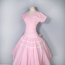 Load image into Gallery viewer, 50s PINK GINGHAM FULL SKIRTED COTTON DRESS WITH RICRAC TIERS - XS