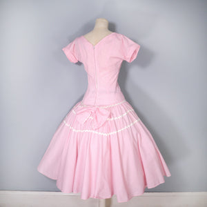 50s PINK GINGHAM FULL SKIRTED COTTON DRESS WITH RICRAC TIERS - XS