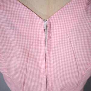 50s PINK GINGHAM FULL SKIRTED COTTON DRESS WITH RICRAC TIERS - XS