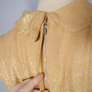 ZENITH 60s GOLD METALLIC LUREX DRESS WITH SCALLOPED COLLAR - M