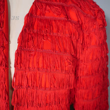 Load image into Gallery viewer, 80s BOLD RED FRINGED HIGH WAIST MINI SKIRT AND BOLERO JACKET - S-M