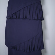 Load image into Gallery viewer, 40s NAVY BLUE RAYON TIERED FITTED DRESS WITH PLEATED TRIMS - L / volup