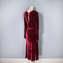 Load image into Gallery viewer, 30s SILKY DARK RED VELVET 30s DRESS WITH SLIT SLEEVES AND BELT - XS-S