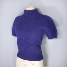 Load image into Gallery viewer, 80s 90s DEEP BLUE ANGORA FLUFFY ROLL NECK JUMPER / SWEATER - M