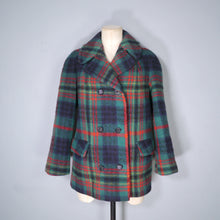 Load image into Gallery viewer, 60s GREEN AND RED PLAID CHECK JACKET / MINI PEA COAT - M