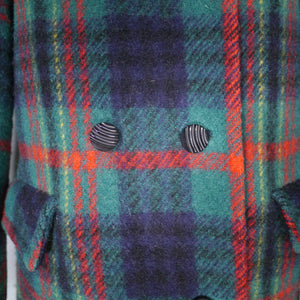 60s GREEN AND RED PLAID CHECK JACKET / MINI PEA COAT - M