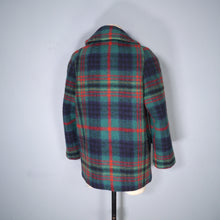 Load image into Gallery viewer, 60s GREEN AND RED PLAID CHECK JACKET / MINI PEA COAT - M