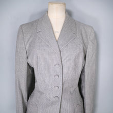 Load image into Gallery viewer, SLEEK TAILORED GREY 40s JACKET WITH DECORATIVE HIP APPLIQUE - L