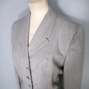 SLEEK TAILORED GREY 40s JACKET WITH DECORATIVE HIP APPLIQUE - L