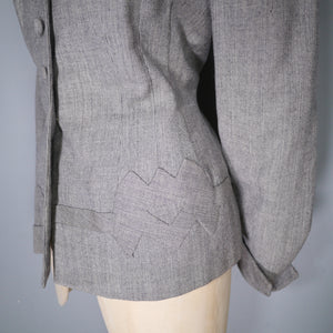 SLEEK TAILORED GREY 40s JACKET WITH DECORATIVE HIP APPLIQUE - L