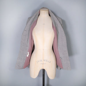 SLEEK TAILORED GREY 40s JACKET WITH DECORATIVE HIP APPLIQUE - L