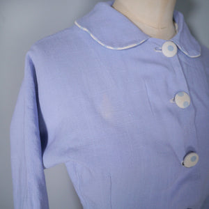 50s CROPPED PASTEL BLUE PETER PAN COLLAR JACKET WITH POLKA DOT TRIM - S