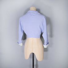 Load image into Gallery viewer, 50s CROPPED PASTEL BLUE PETER PAN COLLAR JACKET WITH POLKA DOT TRIM - S