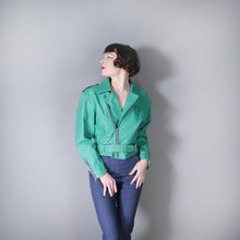 Load image into Gallery viewer, 80s GREEN CROPPED LEATHER BIKER JACKET WITH SELF BELT - M-L