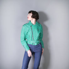 Load image into Gallery viewer, 80s GREEN CROPPED LEATHER BIKER JACKET WITH SELF BELT - M-L