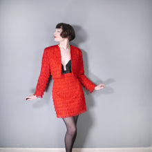 Load image into Gallery viewer, 80s BOLD RED FRINGED HIGH WAIST MINI SKIRT AND BOLERO JACKET - S-M