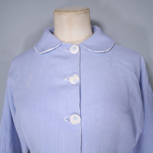 50s CROPPED PASTEL BLUE PETER PAN COLLAR JACKET WITH POLKA DOT TRIM - S