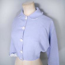 Load image into Gallery viewer, 50s CROPPED PASTEL BLUE PETER PAN COLLAR JACKET WITH POLKA DOT TRIM - S