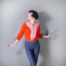 Load image into Gallery viewer, 50s &quot;ROYAL INDIA&quot; RED SOFT WOOL BEADED FLORAL CARDIGAN - M