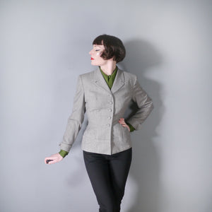 SLEEK TAILORED GREY 40s JACKET WITH DECORATIVE HIP APPLIQUE - L