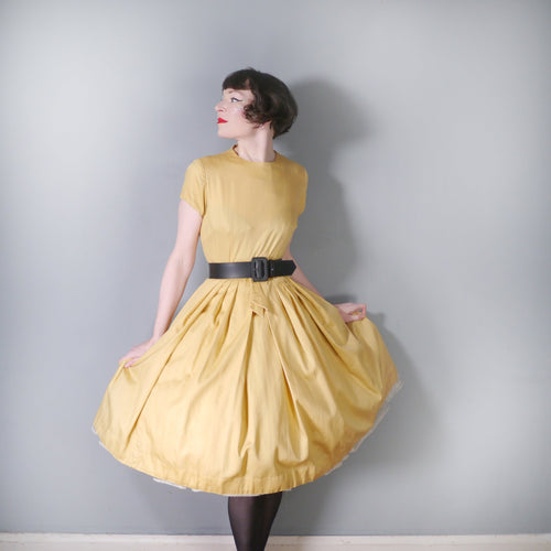60s ST MICHAEL YELLOW COTTON FULL SKIRTED DAY DRESS - S