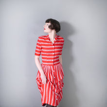 Load image into Gallery viewer, 40s RED WHITE PATTERNED SOFT RAYON BUTTON THROUGH DRESS - XS-S