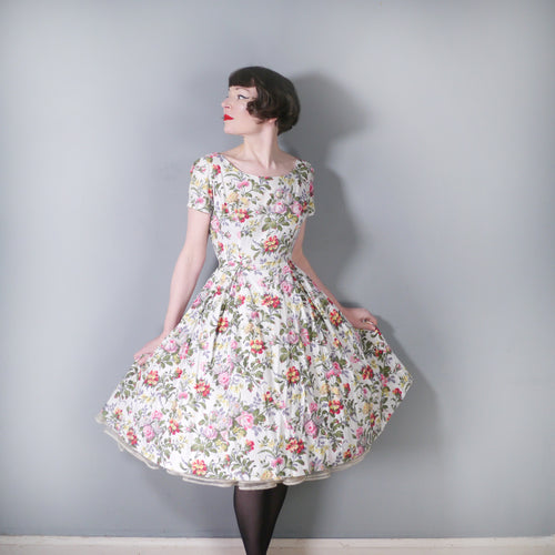 ROMANTIC SUMMERY FLORAL 50s FIT AND FLARE COTTON DRESS - XS-S