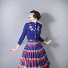 Load image into Gallery viewer, 50s DUPONT ORLON BLUE FINE KNIT CARDIGAN WITH SOUTACHE AND RHINESTONES - S