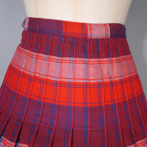 60s SLIMMA BLUE RED PLEATED REVERSIBLE WOOL SKIRT - 28"