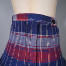 Load image into Gallery viewer, 60s SLIMMA BLUE RED PLEATED REVERSIBLE WOOL SKIRT - 28&quot;