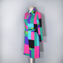 Load image into Gallery viewer, 70s COLOURBLOCK PURPLE GREEN AND PINK KEN SCOTT PONTE KNIT DRESS - S