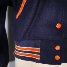 Load image into Gallery viewer, 1982 BUTWINS NAVY BLUE AND ORANGE LETTERMAN COLLEGE JACKET - XS-M