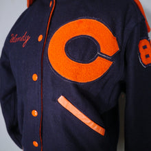 Load image into Gallery viewer, 1982 BUTWINS NAVY BLUE AND ORANGE LETTERMAN COLLEGE JACKET - XS-M