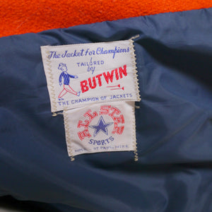 1982 BUTWINS NAVY BLUE AND ORANGE LETTERMAN COLLEGE JACKET - XS-M