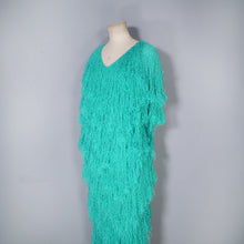 Load image into Gallery viewer, 80s HAND LOOMED SHAGGY RAYON GREEN FRINGE KNIT DRESS - M