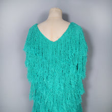 Load image into Gallery viewer, 80s HAND LOOMED SHAGGY RAYON GREEN FRINGE KNIT DRESS - M