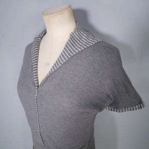 50s / 60s CROPPED GREY STRETCH COTTON COLLARED T-SHIRT TOP - S