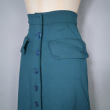 Load image into Gallery viewer, VIBRANT TEAL GREEN 70s A-LINE HIGH WAIST ART DECO STYLE SKIRT - 24&quot;