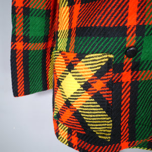 70s "BRADLEY" COLOURFUL YELLOW RED AND GREEN PLAID CHECK JACKET / PEA COAT - S-M