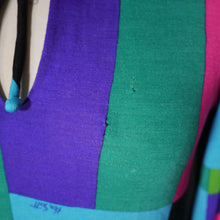 Load image into Gallery viewer, 70s COLOURBLOCK PURPLE GREEN AND PINK KEN SCOTT PONTE KNIT DRESS - S