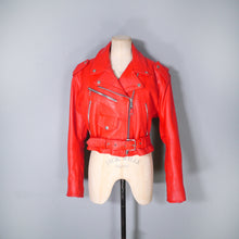 Load image into Gallery viewer, 80s 90s &quot;NICE&quot; BRIGHT RED REAL LEATHER BIKER JACKET WITH SELF BELT - L-XL