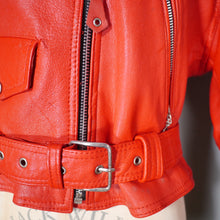 Load image into Gallery viewer, 80s 90s &quot;NICE&quot; BRIGHT RED REAL LEATHER BIKER JACKET WITH SELF BELT - L-XL