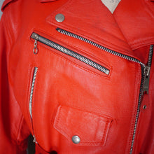 Load image into Gallery viewer, 80s 90s &quot;NICE&quot; BRIGHT RED REAL LEATHER BIKER JACKET WITH SELF BELT - L-XL