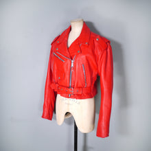 Load image into Gallery viewer, 80s 90s &quot;NICE&quot; BRIGHT RED REAL LEATHER BIKER JACKET WITH SELF BELT - L-XL