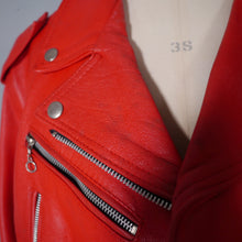 Load image into Gallery viewer, 80s 90s &quot;NICE&quot; BRIGHT RED REAL LEATHER BIKER JACKET WITH SELF BELT - L-XL