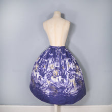Load image into Gallery viewer, 50s NOVELTY BORDER PRINT NIGHTTIME HARBOUR SCENE SKIRT IN NAVY BLUE - 29&quot;