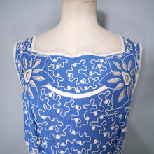 Load image into Gallery viewer, 50s BLUE WHITE SOUTACHE AND CUT OUT LACE FIT AND FLARE DRESS - M