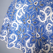 Load image into Gallery viewer, 50s BLUE WHITE SOUTACHE AND CUT OUT LACE FIT AND FLARE DRESS - M