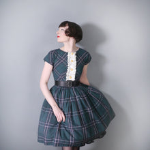 Load image into Gallery viewer, 50s DARK GREEN TARTAN 50s FULL SKIRTED COTTON DAY DRESS - XS / short fit