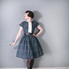 Load image into Gallery viewer, 50s DARK GREEN TARTAN 50s FULL SKIRTED COTTON DAY DRESS - XS / short fit